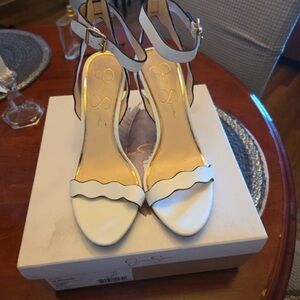 Jessica Simpson Cream Heels with Gold Details